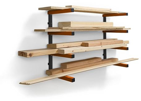 Bora Portamate 4-Level Lumber Rack - Wood Storage Rack and Garage Wall Storage Rack for Indoor/Outdoor Use - Material Rack Wall Mount Storage System and Lumber Storage Rack - PBR-0410, Orange/Gray