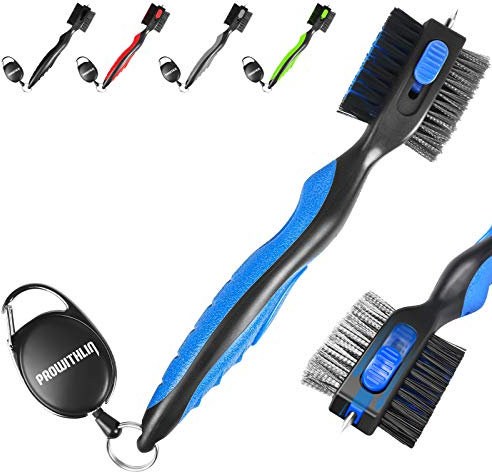 prowithlin Golf Club Cleaner and Brush 2 in 1, Retractable Zip-line Metal Buckle & Sharp Pick, Oversized Brush Head Wire Bristles (Blue)