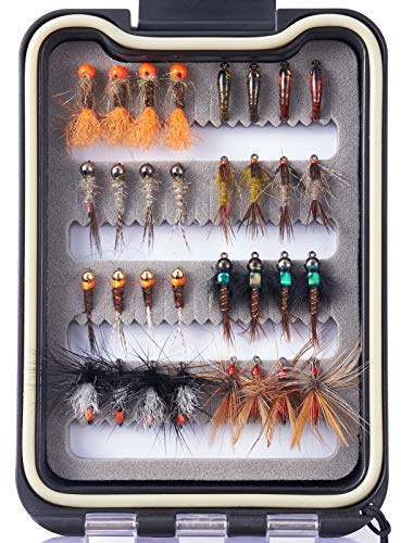 Bassdash Pesca Mosche Artificiali Esche Set Assortimento di Mosche Trota Bass con Fly Box Pezzi con Mosche secche/bagnate, ninfe, Stelle filanti, Popper