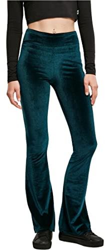 Urban Classics Ladies High Waist Velvet Boot Cut Leggings Mujer Leggins Petróleo