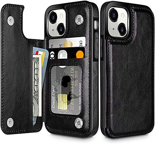 Coolden Coque pour iPhone 13 Pochette de Portefeuille Coque de Protection Antichoc avec Flip Fermeture Magnétique Support Slot de Emplacement Carte Étui Housse Premium en Cuir PU pour iPhone 13-Noir