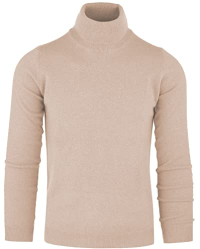 CZ - Dolcevita Maglione Uomo Pullover Invernale Manica Lunga Collo Alto Caldo in 5% Cashmere 25% Lana, 30% Viscosa e 40% Poliamide (Beige, XXL)