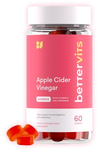 Bettervits Apple Cider Vinegar Gummies with Vitamin C & Chromium | Supports Energy, Metabolism & Digestive Health | Apple Cider Vinegar 1000 mg. - 60 Sugar Free ACV Gummies