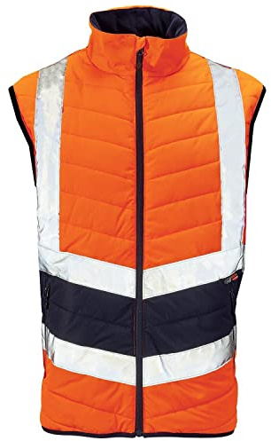 21Mode vuxna hel dragkedja tvåfärgad kontrast puffer kroppsvärmare herr Hi Vis ärmlös andningsbara västar, Orange, M