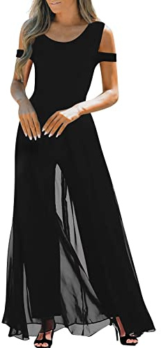 Overall Damen Elegant Hosenanzug Damen Elegant Damen Jumpsuit Eng Rundhals Schulterfrei Jumpsuit Elegant Für Hochzeit Hohe Taille Mesh Cover Jumpsuit Mit Geradem Bein Overall Schwarz (Schwarz L)