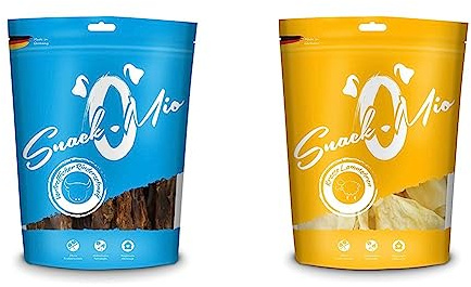 SnackOMio Queue de Bœuf Excellente Mâcher Premium pour Chien 1000 g & Oreilles d’Agneaux Croustillantes Mâcher Premium pour Chien 40 Pièces 800 g