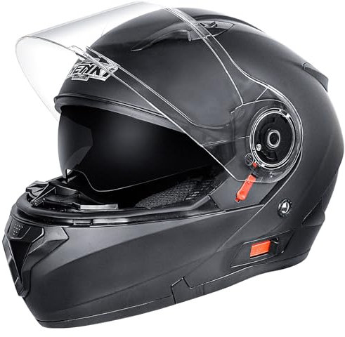 NENKI Helm Motorrad, Motorradhelm Zertifiziert nach ECE 22.06, Klapphelm Motorrad Herren, Schwarzer Helm, XL(61-62 cm)