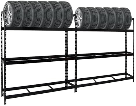 PROREGAL Mega Deal | 2X Reifenregal Tiger XL | HxBxT 200x180x45 cm | 300kg Fachlast | bis zu 42 Reifen | Schwarz