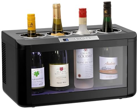 MBH – Raffreddatore elettrico professionale per 4 bottiglie di vino, da 5 °C a 18 °C con luce LED per il settore della ristorazione. Cantinetta, frigorifero espositore da banco per 4 bottiglie.