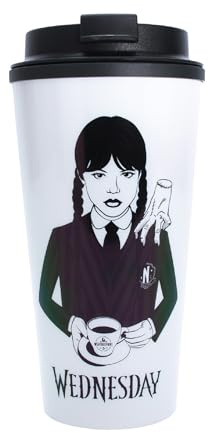 Wednesday Coffee Cup Wednesday Addams Gifts Thermos Flask Insulated Travel Mug Spill Proof Screw Top Lid Licensed Wednesday Merchandise Merch and Gifts