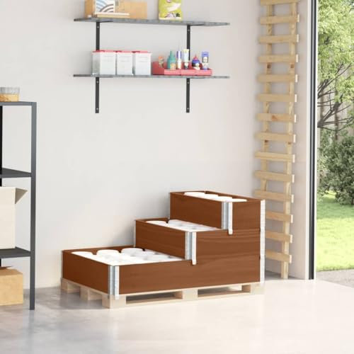 Homgoday Hochbeet mit 3 Ebenen, braun, 120 x 80 cm, Kiefernholz, Balkonkasten, Blumenkasten für den Außenbereich, Pflanzgefäß für den Garten, Modell 4010312