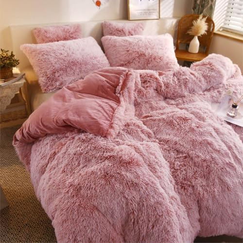 Teddy Fleece Bedding Set, Snuggle Cuddle Hugg Snug Sherpa Duvet Cover with Pillowcase – Super Soft, Fluffy & Warm Thermal Winter Bed Set – Cozy Plush Blanket Feel (Blush Pink, Single)
