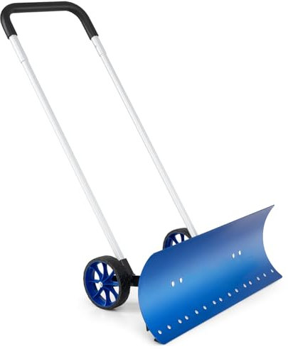 GOPLUS snöskyffel på hjul, snösläde av aluminium med justerbart U-format handtag, 95 x 25 cm snösköld vinklad, snöröjare för trottoar, bekväm snöröjning