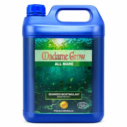 Madame Grow - Organisk flytande gödselmedel - Näringsförstärkare - Baserat på encelliga sötvattenalger - Förhindrar fenologisk stress - Booster 0-0-1 - All Mare 5 L Format