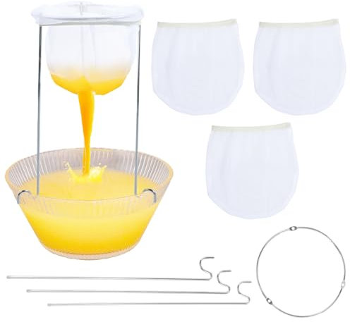 2Pcs Soybean Milk Strainer Stand Stainless Steel Nut Milk Bag Strainer Jelly Strainer Stand Ultra Fine Mesh Strainer with 4 Reusable Staining Bags for Filter Juices, Nut Milk, Cheese, Honey, Butter