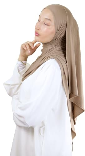 Hijab À Enfiler Entièrement jersey en Fibres de bambou naturelles hijab Respirant & hypoallergénique pour femme musulmane voilée châle islamique voile enfilable HE340 (Taupe)