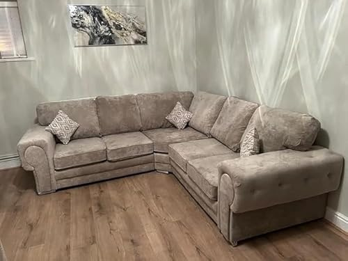 Verona Chesterfield Corner Sofa Range | 2c2 3c2 2c1 and fabrics available | Corner Sofa Living Room UK Upholstered | High Back | (5 Seater, 2c2 Corner, Mink Fabric)