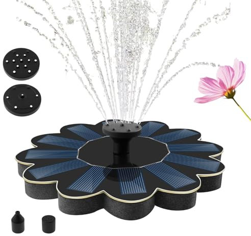 Solarbrunnen für Draussen 180L/H, Solar Springbrunnen für Außen mit 5 Düse, Solarbrunnen Garten, Polykristallines Siliziumpanel, 2025 Blütenform, für Vogelbäder Teiche Pools Aquarien