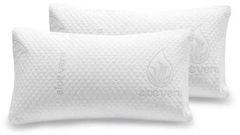 MERCURY TEXTIL- Almohada de Aloe Vera de Copos de Espuma de Poliuretano, Almohada Ergonómica Adaptable,Transpirable,Firmeza Media-Alta (70cm Pack 2)