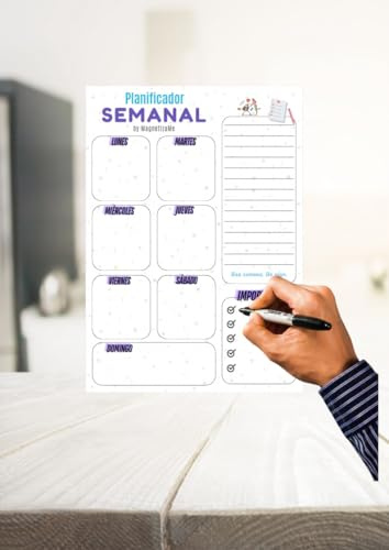 Planificador Semanal Magnético para Nevera – Pizarra Reutilizable Dry-Erase (29,7 × 21 cm aprox. A4) + 2 Rotuladores con Imán y Borrador – Organización de Menús, Tareas y Eventos