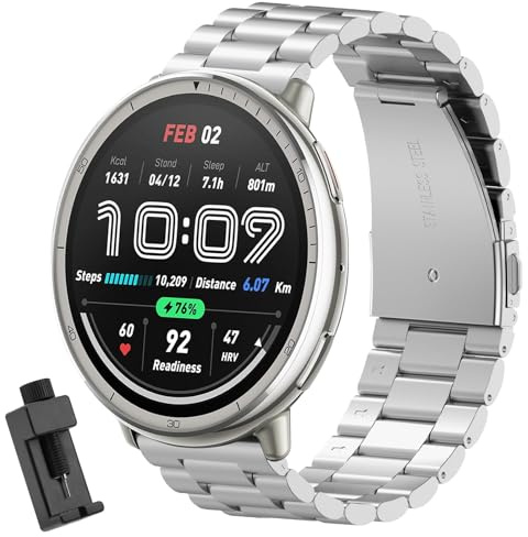 CHULN Metallarmband kompatibelt med Amazfit Active 2/Active/GTS/GTS 2/Garmin Vivoactive 5, justerbart sportersättningsarmband i rostfritt stål för Amazfit Active 2 Smartwatch. (Ingen host)