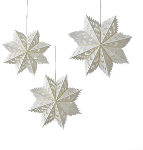 Julpapper snöflinga dekorationer, set med 3, 55 cm 45 cm 35 cm, gör-det-själv Origami fönsterhängen för semester hem och festdekoration (D)