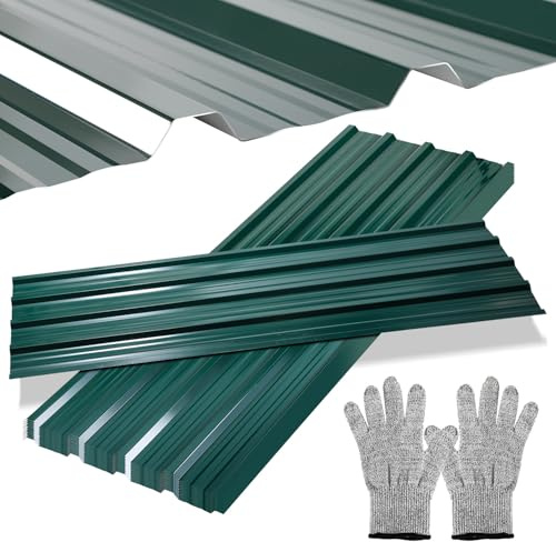 ISOISL 24 lamiere trapezoidali da 129 x 46 cm = 14 m² lamiera profilata zincata lamiera ondulata per tetto, casetta attrezzature, tetti e guanti di montaggio, colore: verde
