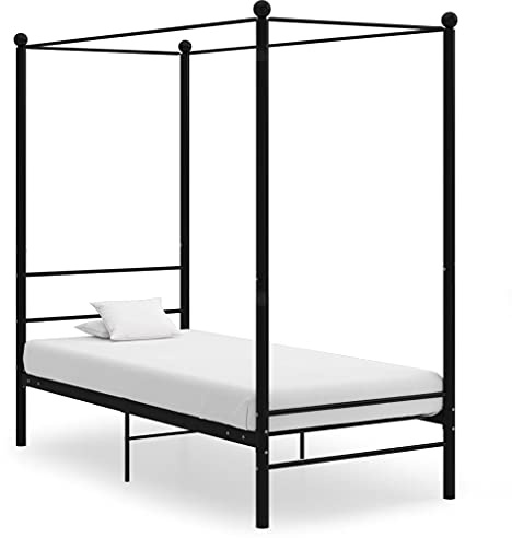 GeenYuu Himmelssäng svart metall, 100 x 200 cm, robust sängram för sovrum, elegant design, pulverlackerad, med ribbotten för madrasser