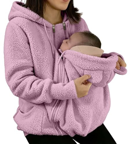 Veste De Portage pour Maman et Bébé Veste à Capuche Douce et Confortable Polaire Sweat d'allaitement Kangourou Vestes de Maternité Femme Manches Longues Pull Chaud Couleur Unie
