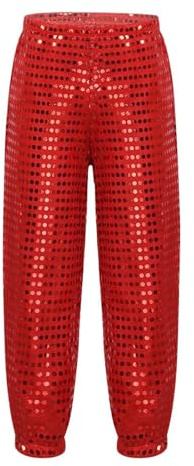 Kinder Pailletten Lose Jazz Hip Hop Street Dance Hosen Haren Dancewear Kostüm Für Jungen Mädchen(Rot,9-10 Jahre)