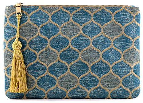Otto Angelino Pochette di Design da Donna in tessuto con Nappina sulla Zip - Perfetta per organizzare la borsa, per trucchi, chiavi, pochette per la sera - Leggera e compatta, Blue Drop