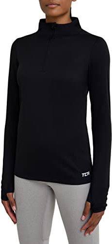 TCA Women’s Cloud Fleece ¼ Thermal Running Top with Zip Pocket - Black, L