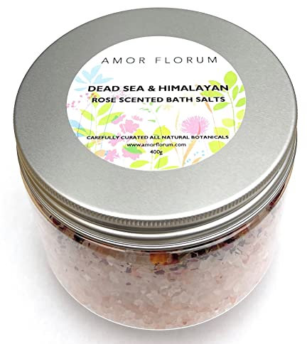 100% Naturale SALE ROSA DELL' HIMALAYA E DEL MAR MORTO per il BAGNO - ROSA - 400 g di AMOR FLORUM. Infuso con Oli Botanici Puri e Terapeutici per Idratare la Pelle. Con Petali di Rosa.