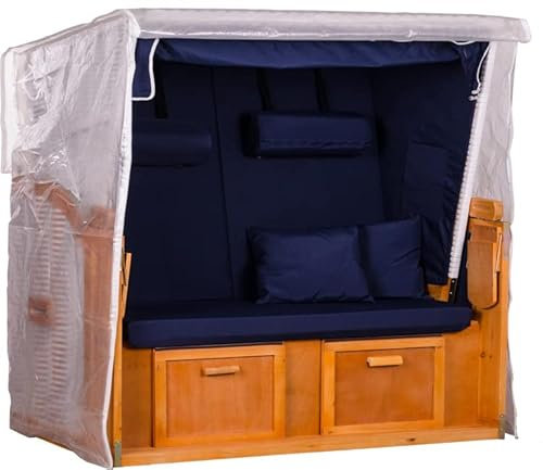 MR. DEKO® Schutzhülle Strandkorb Abdeckaube PVC Transparent | Size XXL Größe 160 x 80 x 160 cm (BxTxH) | Strandkorbabdeckung für Strandkörbe wasserdicht & wetterfest | Robuste Abdeckplane für 3-Sitzer