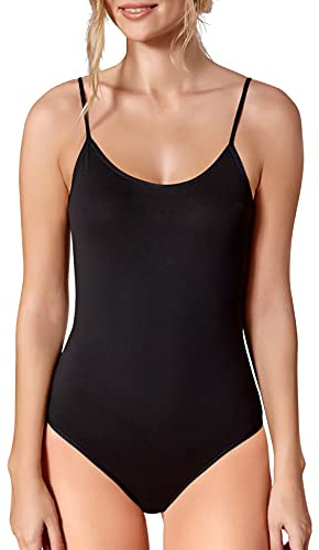 VEDATS Damen Modal Body Spaghettiträger Top Unterhemd Bodysuit (S, Schwarz)