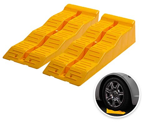 Yellow Leveling Car Ramps – Set of 2 Block Car Ramp, Tri-Leveler, Sturdy Material on Uneven Ground, Universal Fit for Cars Trailer SUV, Stable Ramp/Wheel Chocks Premium Quality, Zento Deals