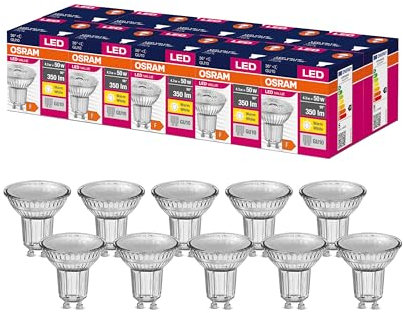 Osram LED Star Value PAR16 Reflektor-Lampe mit 36 Grad Abstrahlwinkel, Sockel GU10, 4.3 Watt, Warmweiß (2700KK), 10er-Pack [Energieklasse F] (nicht dimmbar), Weiß