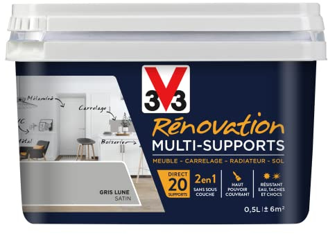 V33 Peinture rénovation multi-supports, Gris lune satin 0,5L