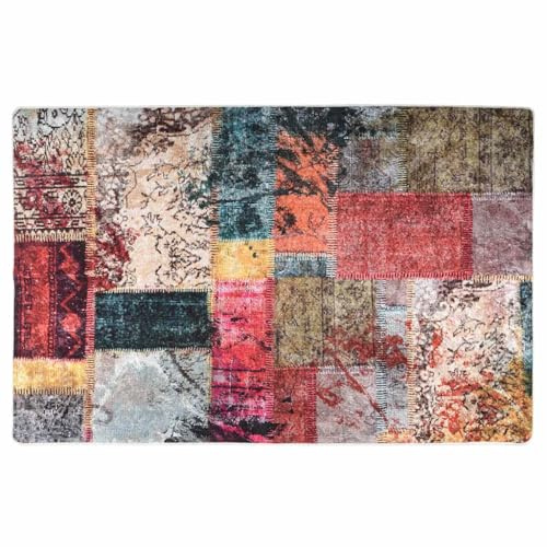 vidaXL Matta tvättbar lappmönster 80x150 cm flerfärgad halkfri