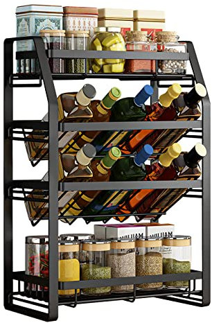 NAIZY Gewürzregal Stehend Schwarz Gewürz Organizer Gewurzregalsystem Ohne Bohren 4 Etagen Abnehmbar Gewürzständer aus Metall Küchenregal für Gewürzflaschen, Gläser, Ölflaschen - 53 x 35 x 20 cm