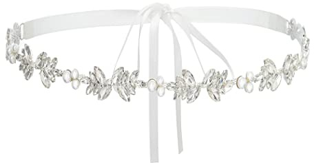 IYOU Rhinestone Bridal Belt White Pearl Wedding Belts Crystal Thin Party Bride Dress Sash Accessories for Women