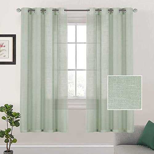 Lanqinglv Gardinen Vorhänge mit ösen Voile Vorhang 2er Set H 243 x B 132 cm,Salbei Grün Leinenoptik Halbtransparent Vorhänge für Wohnzimmer Schlafzimmer Kinderzimmer,Leinen Schiebevorhang