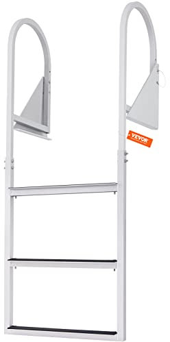 VEVOR Dock Ladder, Flip-Up 3 Steps, 350 lbs Load Capacity, Aluminum Alloy Pontoon Boat Ladder with 2'' Wide Step & Nonslip Mat, Easy to Install for Ship/Lake/Pool/Marine Boarding