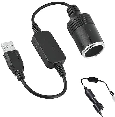 Convertidor de Coche USB 5V a 12V - Adaptador de Encendedor de Cigarrillos Hembra a Macho - Enchufe USB para Vehículos