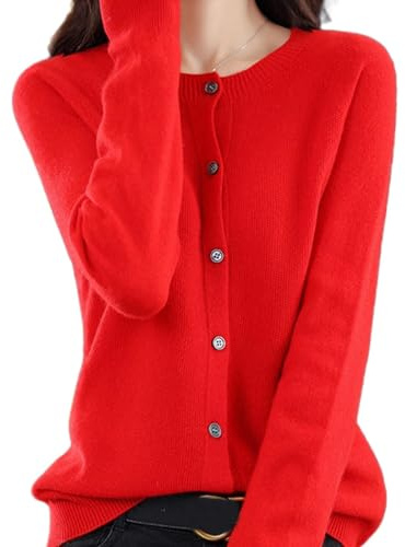 DJFOG Maglioni Cardigan in Cashmere per Donna, 2024 Cardigan in Cashmere con Bottoni Frontali a Maniche Lunghe Morbido Caldo a Maglia Elastica Maglioni (Rosso, XL)