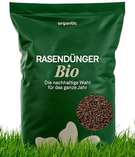 Bio-Rasendünger 10,5kg, 100% Natürlich & Nachhaltig, fördert dichten, gesunden Rasen, langanhaltende Nährstofffreisetzung, stärkt Wurzelsystem, für intensives Grün, organtic (10,5kg für 525m²)
