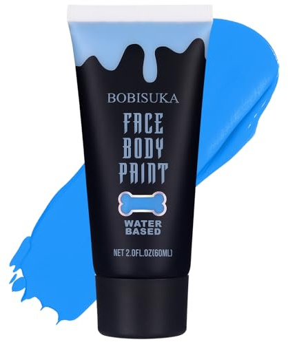 BOBISUKA Blue Face Body Paint, Water Based Face Painting for Art Theater Halloween Party Cosplay Clown SFX Makeup for Women Adults, Non-Toxic Washable