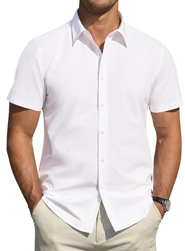 J.VER Hemd Herren Kurzarm Weißes Regular Fit Businesshemden Sommer Herrenhemd Freizeithemden Strand Casual Büro Shirt,M