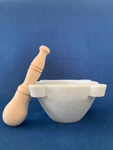 Mortaio in marmo di Carrara diametro 18 con pestello in legno di faggio