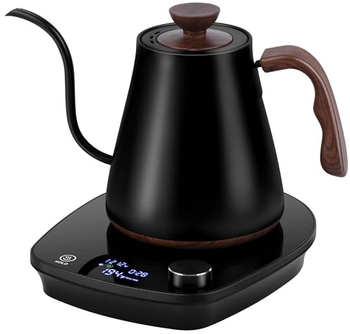 YDDZZM Gooseneck Electric Kettle, Intelligent Temperature Control, Stainless Steel Inner, Quick Heating, for Pour Over Coffee, Brew Tea, Boil Hot Water, 1000W 0.9L Black